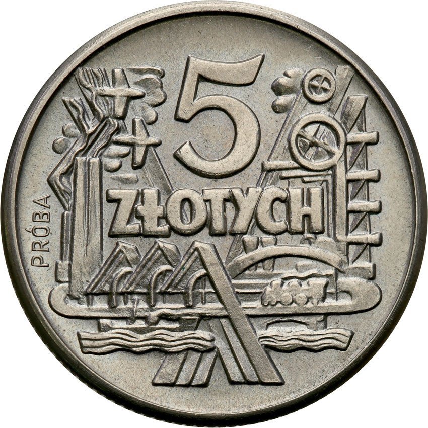 PRL. PRÓBA Nikiel 5 złotych 1959 szyby kopalniane